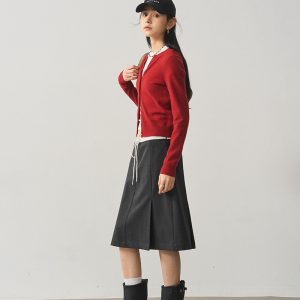 Retro Linen Gray Waist-Spliced Slimming Five-Point Half Skirt - Elegant Mid Skirt for 90s and Y2K Inspired Fashion