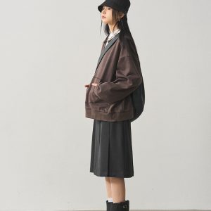 Retro Linen Gray Waist-Spliced Slimming Five-Point Half Skirt - Elegant Mid Skirt for 90s and Y2K Inspired Fashion