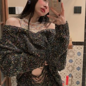 Retro Loose Knitted Sweater for Women with Spicy Sweetheart Design - Niche Lazy Style Spring Top