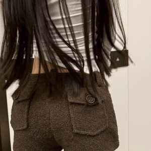Retro Low-Waist Woolen Shorts for Women - Autumn Winter Slim Fit Casual Pants - Y2K Style Fashion