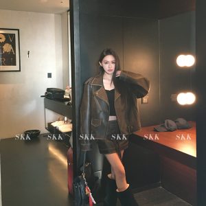 Retro Motorcycle Leather Jacket and PU Leather Skirt Set for Women - Borderless Freedom BF Style Spring Fashion