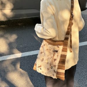 Retro Patchwork Single-Shoulder Tote Bag - Large Capacity Niche Commuter Crossbody Bag for 90s Y2K Fashion Lovers