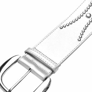 Retro Personality Distressed Leather Punk Style Wide Belt with Studs - Silver Hot Girl Fashion Accessory