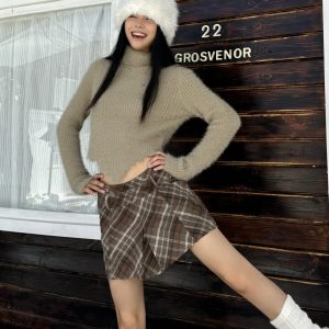Retro Plaid A-Line Pleated Skirt - Spicy Summer & Autumn Bodycon Checkered Design, Slimming Fit for a Chic 90s Look
