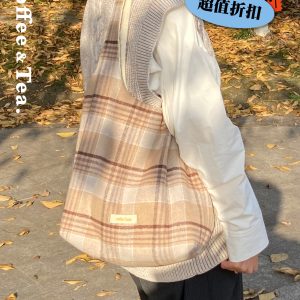 Retro Plaid Women's Handheld Shoulder Bag - Versatile Textured Cloth Tote for Coffee and Tea Lovers