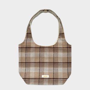 Retro Plaid Women's Handheld Shoulder Bag - Versatile Textured Cloth Tote for Coffee and Tea Lovers