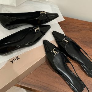 Retro Pointed Toe Flat Shoes - Backless Sandals for Women in Genuine Leather, Spring/Summer 2025 Fashion, Perfect with Skirts