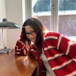 Retro Red and White Striped Loose Casual Long Sleeve Knitted Cardigan - Unique Street Style Fashion