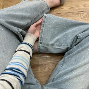 Retro Rhinestone Wide-Leg Jeans for Women - High-Waisted, Loose-Fit, Slim Straight-Leg Spring 2025 Fashion