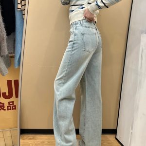 Retro Rhinestone Wide-Leg Jeans for Women - High-Waisted, Loose-Fit, Slim Straight-Leg Spring 2025 Fashion