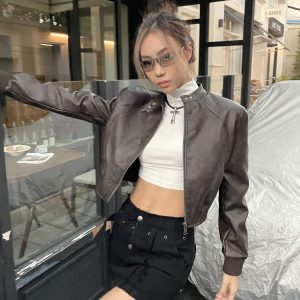 Retro Short Motorcycle Leather Jacket for Women - Loose Fit, Trendy Autumn Winter Style, Spicy American Fashion