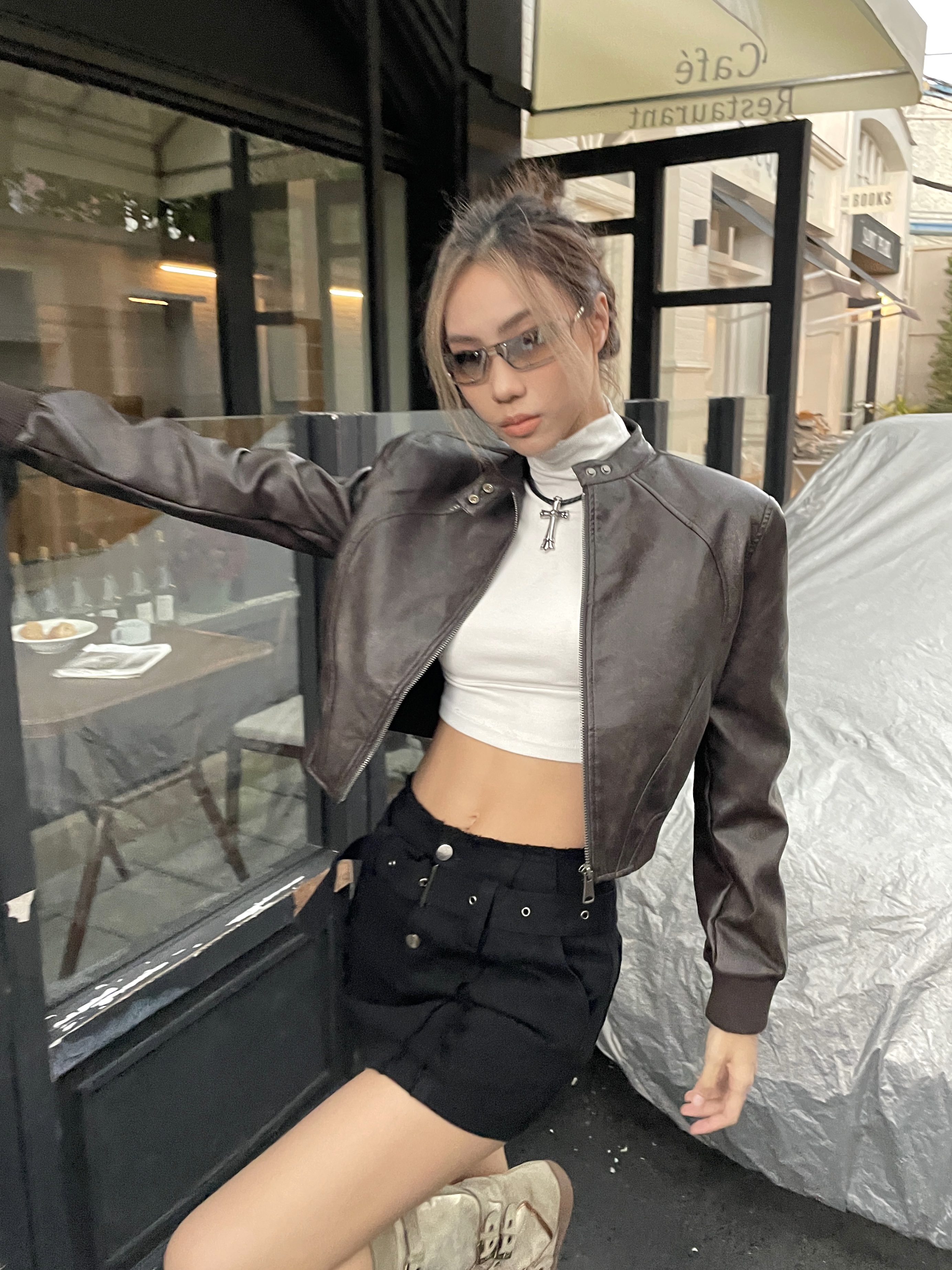 Retro Short Motorcycle Leather Jacket for Women - Loose Fit, Trendy Autumn Winter Style, Spicy American Fashion