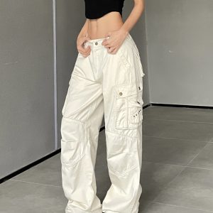 Retro Spicy Girl Loose Wide-Leg Cargo Pants - American Street Style, Heatstroke Vibe, Ground-Dragging Fashion Statement