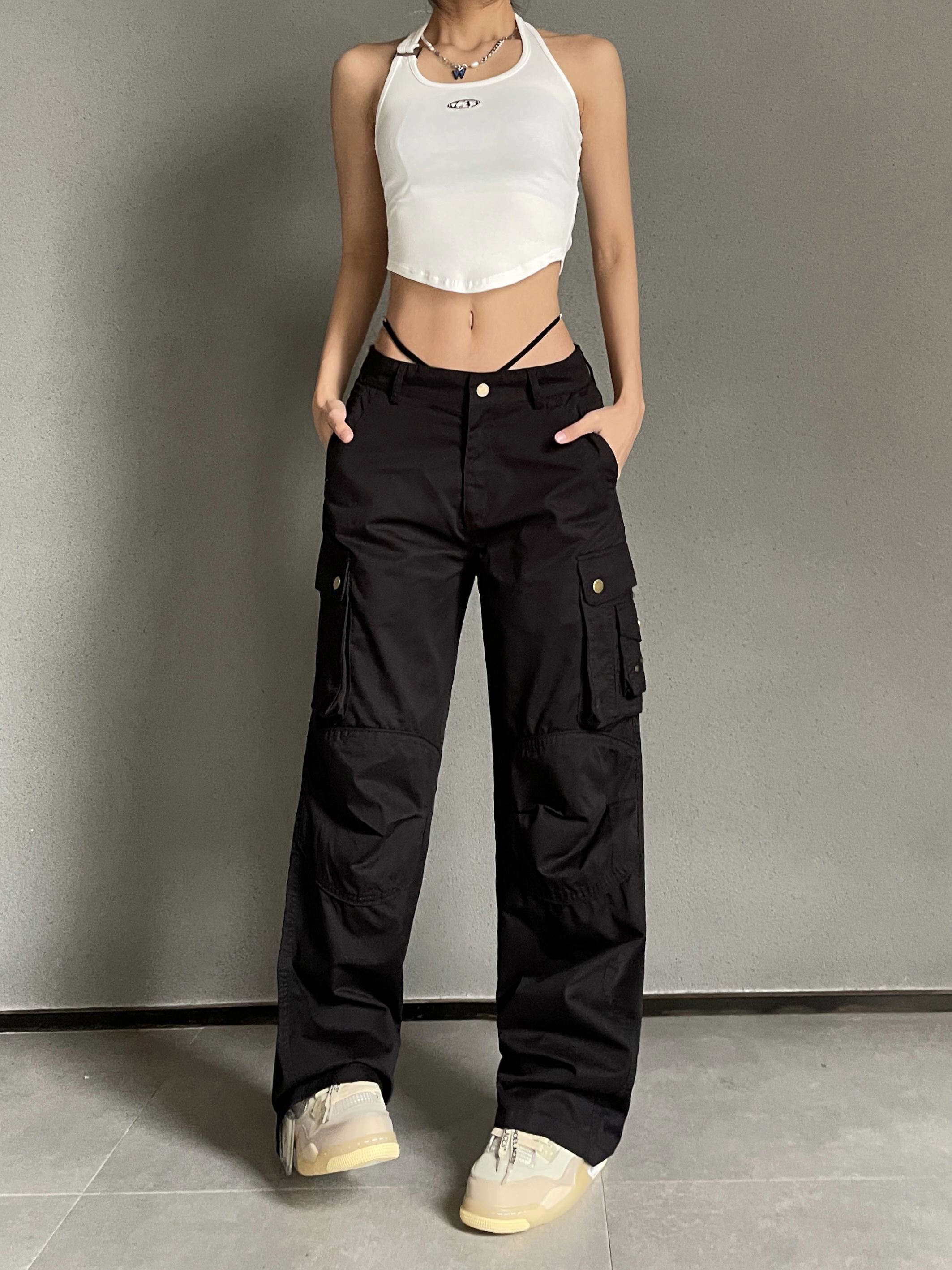 Retro Spicy Girl Loose Wide-Leg Cargo Pants - American Street Style, Heatstroke Vibe, Ground-Dragging Fashion Statement