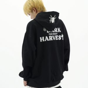 Retro Spider Print Hoodie - Unisex Autumn/Winter Sweatshirt in Niche American Trend Style