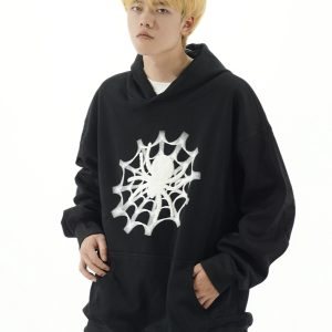 Retro Spider Print Hoodie - Unisex Autumn/Winter Sweatshirt in Niche American Trend Style