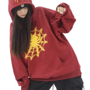 Retro Spider Print Hoodie - Unisex Autumn/Winter Sweatshirt in Niche American Trend Style