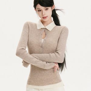 Retro Spliced Two-Piece Slim Fit Knitted Top - High Intelligence Spicy Sister Design, Trendy Korean Style Inner Shirt