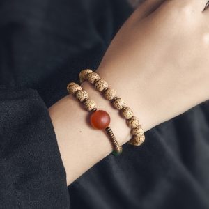 Retro Star and Moon Bodhi Bead Bracelet, Mixed Agate & Copper Beads, Double-Layer Unisex National Style Accessories