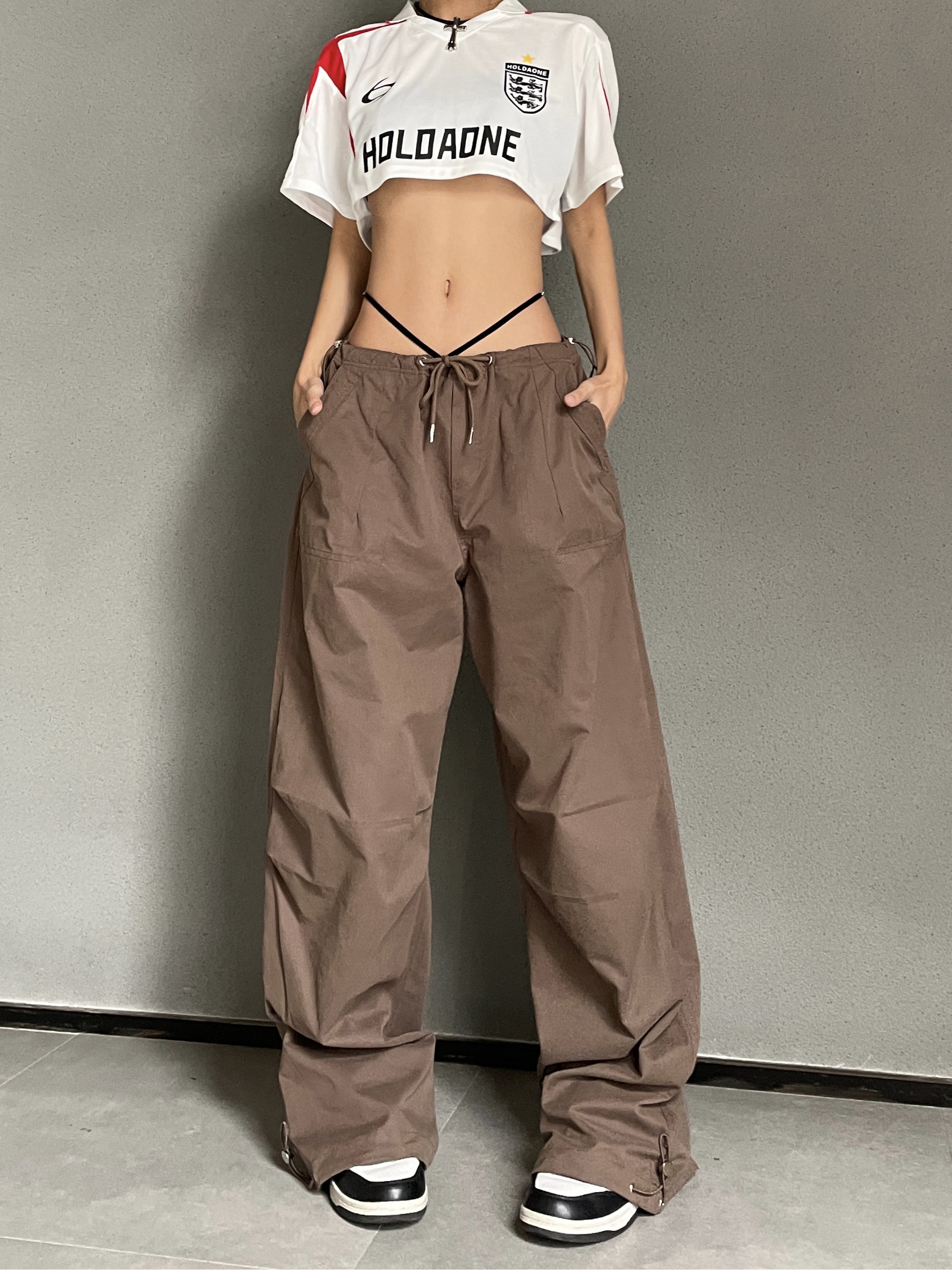 Retro Street Style Drawstring Cargo Pants for Hip-Hop Dance - Loose Wide-Leg Parachute Pants for 90s and Y2K Fashion