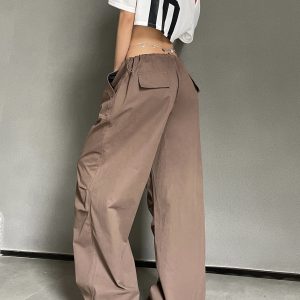 Retro Street Style Drawstring Cargo Pants for Hip-Hop Dance - Loose Wide-Leg Parachute Pants for 90s and Y2K Fashion