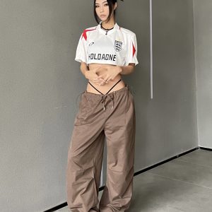 Retro Street Style Drawstring Cargo Pants for Hip-Hop Dance - Loose Wide-Leg Parachute Pants for 90s and Y2K Fashion