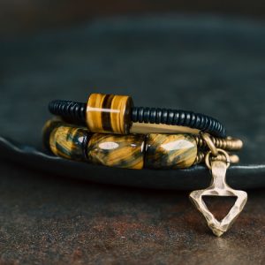 Retro Two-Piece Wooden Tiger Eye Stone Bracelet Set for Men and Women, Personalized Niche Design, Unique Fashion Accessories