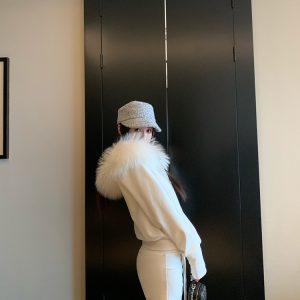 Retro Velvet Raccoon Fur Collar Short Hooded Sweatshirt Jacket Set with Shorts and Pants - Y2K Inspired Fashion