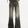 Retro Vintage Distressed Low-Waist Wide-Leg Denim Pants - Casual Flared Trousers for Y2K and 90s Style