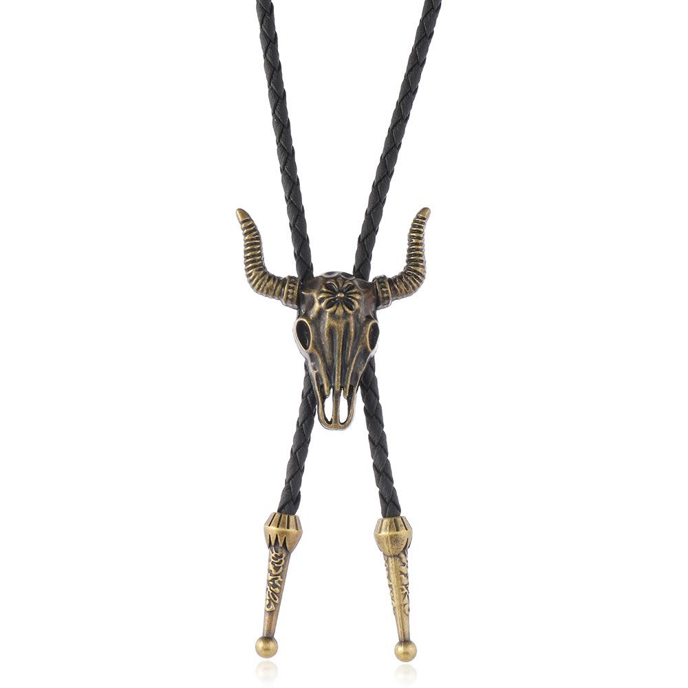 Retro Western Cowboy Polo Tie with Alloy Sheep Head - Unique European and American Accessories for Vintage Style Enthusiasts