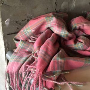 Retro Winter Tassel Scarf in Strawberry Grapefruit Pink Plaid - Warm, Versatile Street Style Accessory