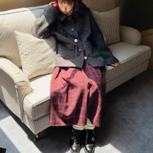 Retro Wool Half-Length Plaid Skirt - Versatile Pleated Design for 90s Inspired Style