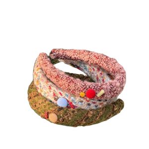 Retro Woolen Button Hairband Accessory - Chestnut Island Music Box Inspired Niche Headband for Unique Style