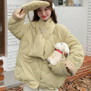 Reversible College-Style Round-Neck Down Jacket for Women - 2024 Winter Korean Style Age-Reducing Small-Sized White Duck Down Coat