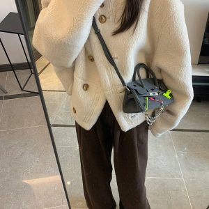 Reversible Leather and Fur Motorcycle Jacket for Women - Vintage Lamb Wool Coat, Thickened Winter Design for Petite Sizes
