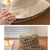 Reversible Milk White Checkered Fisherman’s Bucket Hat - Korean Style Winter Accessory for Stargazing & Outdoor Adventures