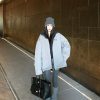 Reversible White Duck Down Jacket with Puffed Design and Stand Collar - 90s American Style Warm Outerwear
