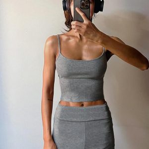 Ribbed Knit Casual Loungewear Set - Solid Color Camisole & Shorts - Comfortable Two-Piece Outfit for Relaxation and Leisure