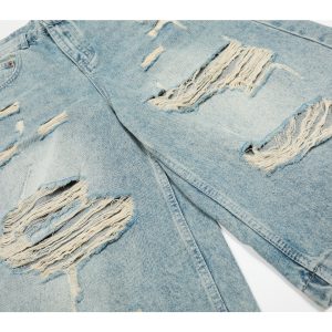 Ripped Denim Shorts for Summer, Vintage High Street Style, Loose Wide-Leg Cropped Design, Perfect for Casual Outfits