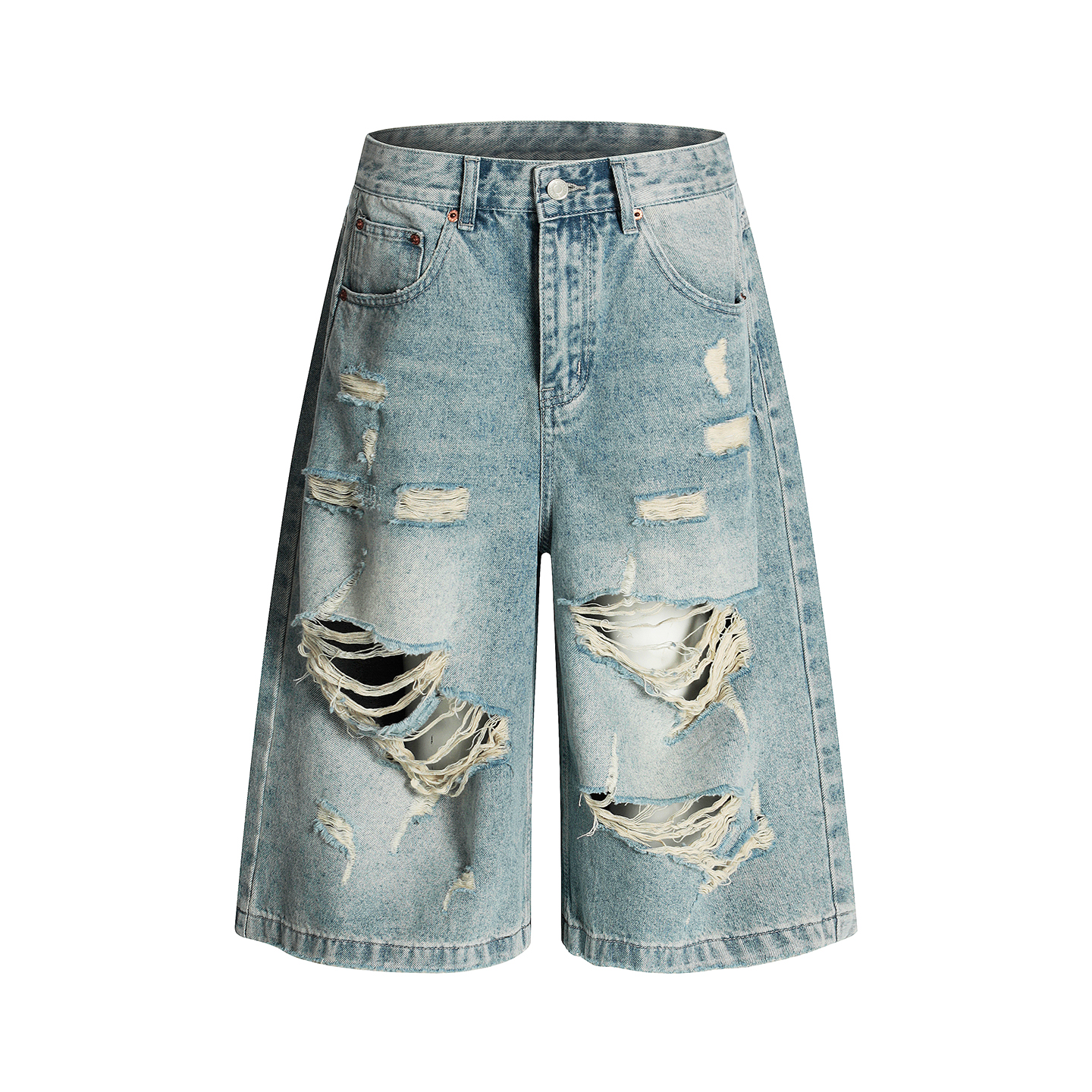 Ripped Denim Shorts for Summer, Vintage High Street Style, Loose Wide-Leg Cropped Design, Perfect for Casual Outfits