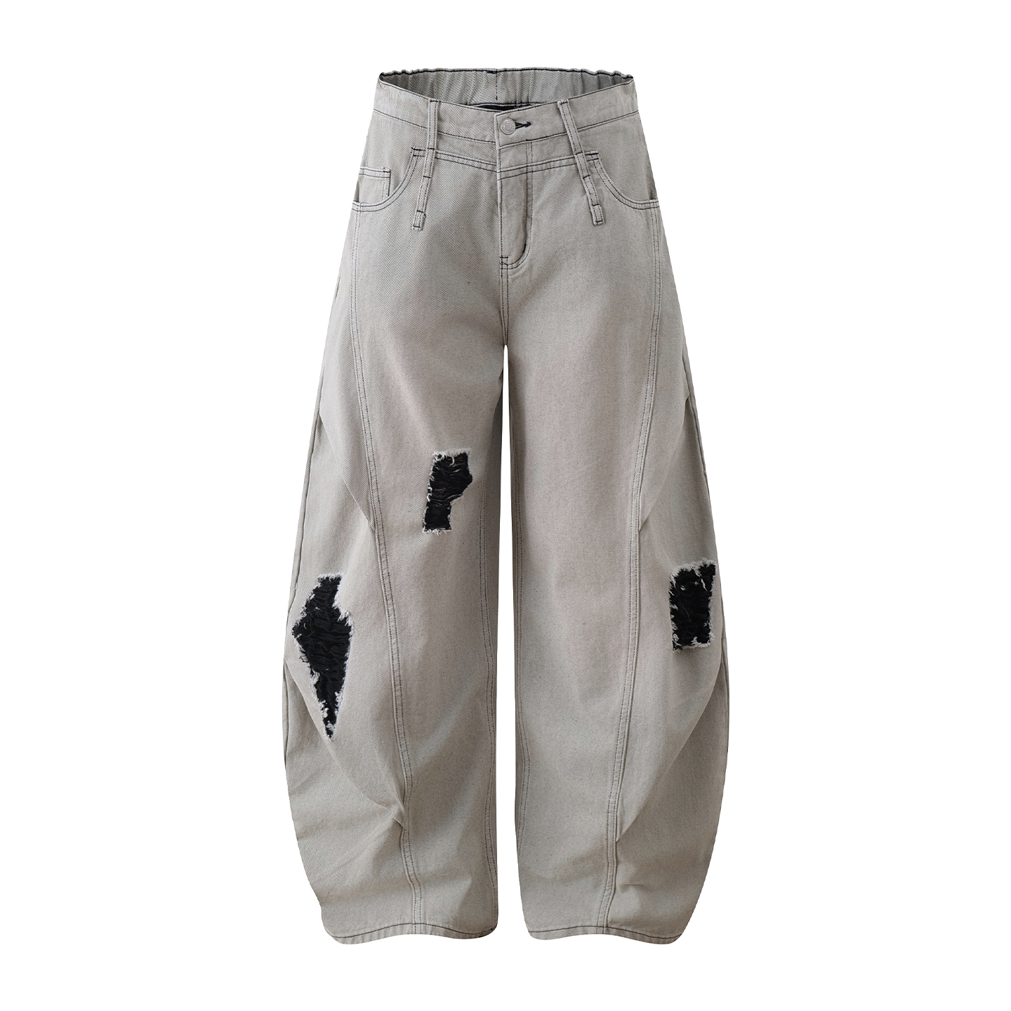 Ripped Wide-Leg Curved Knife Jeans - American Banana Style Machete Pants for a Trendy Y2K Look