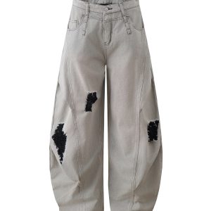 Ripped Wide-Leg Curved Knife Jeans - American Banana Style Machete Pants for a Trendy Y2K Look