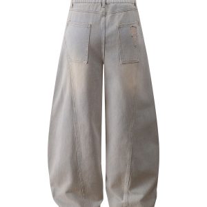 Ripped Wide-Leg Machete Pants with Curved Knife Silhouette – Trendy American Banana Style for a Cool, Edgy Look