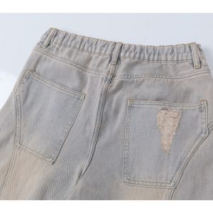 Ripped Wide-Leg Machete Pants with Curved Knife Silhouette – Trendy American Banana Style for a Cool, Edgy Look