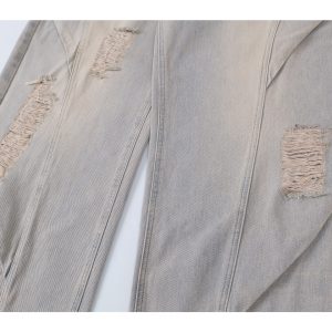 Ripped Wide-Leg Machete Pants with Curved Knife Silhouette – Trendy American Banana Style for a Cool, Edgy Look