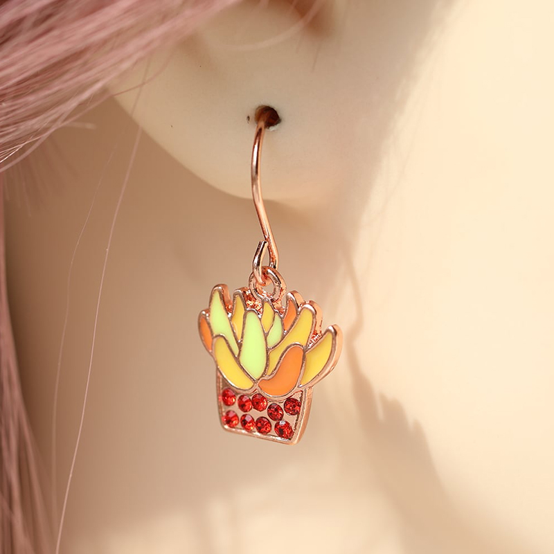 Rose Gold Floral Basket Earrings with Colorful Glaze and Sparkling Diamonds - Exquisite Small Accessories for Elegant Style