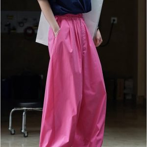 Rose Pink High-Waisted Wide-Leg Pants for Women - Lightweight, Breathable, Slimming Summer Trousers, 2025 Fashion Trend