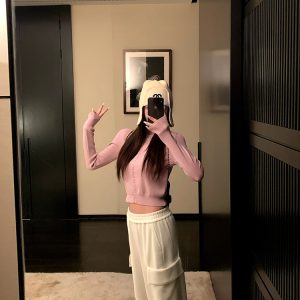 Rose Poetry Vintage Open-Front Cardigan Sweater for Women - Long Sleeve Round Neck Knit Top in Lazy Style, Perfect for 90s and Y2K Looks