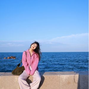 Rose Red Knitted Cardigan Sweater Coat - Autumn Winter Lazy Style Outerwear 2025, Trendy Y2K Fashion