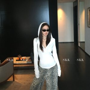 Ruffled Hooded Long Sleeve Base Layer Top for Women in Heat Release Tencel Acetate - Slim Fit, Trendy Layering Essential